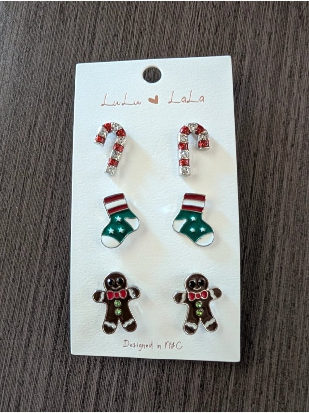 Christmas Holiday Stud Earring Set Candy Cane Gingerbread Stocking Rhinestone